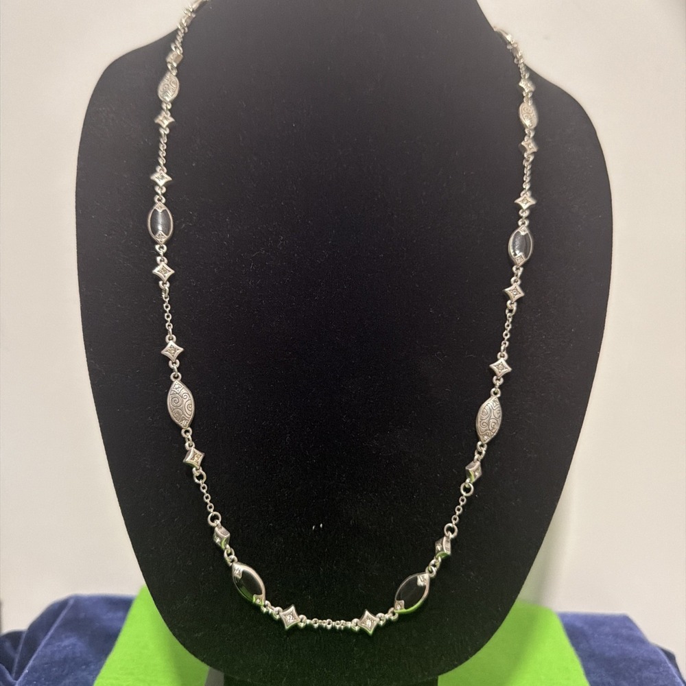 Vintage Signed Brighton Wiltern 28-30”2 Tone Black Onyx Crystals  Stars Necklace